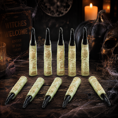 Fake Fingers with Black Long Nails Witch Costume Accessory - 10PC