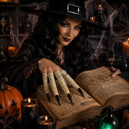 Fake Fingers with Black Long Nails Witch Costume Accessory - 10PC