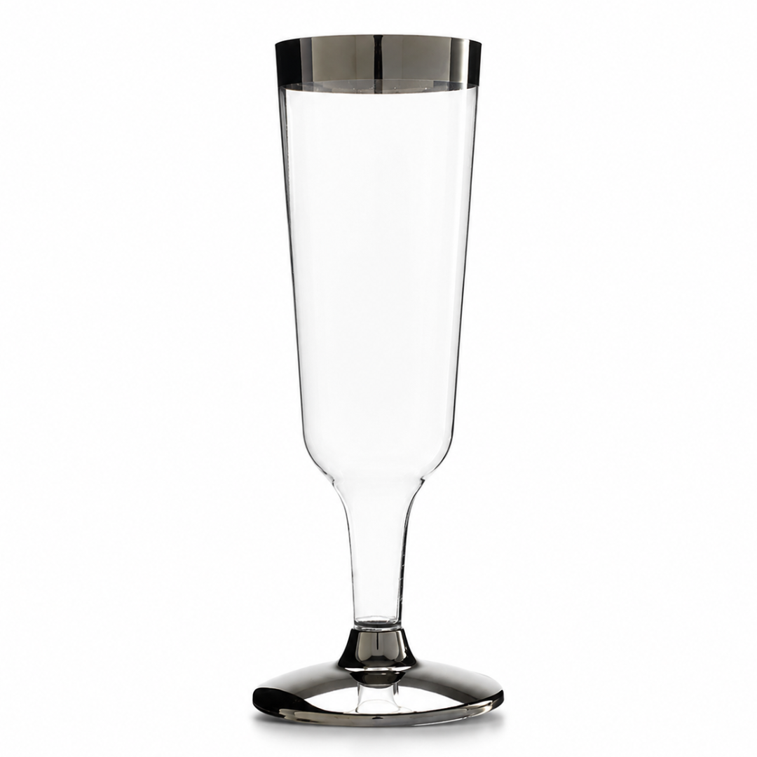 Clear Champagne Flute Glasses with Silver Rim - 6P