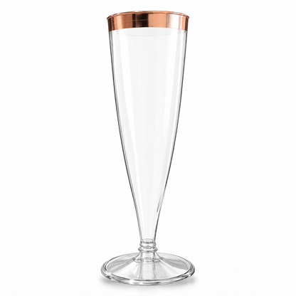 Clear Champagne Flute Glasses with Rose Gold Rim - Set of 6 | Elegant Stemmed Party Glasses for Mocktails, Juice & Celebrations