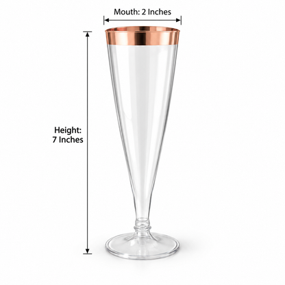 Clear Champagne Flute Glasses with Rose Gold Rim - Set of 6 | Elegant Stemmed Party Glasses for Mocktails, Juice & Celebrations