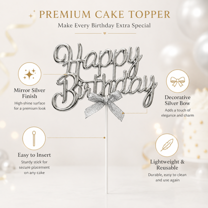 Happy Birthday Cake Topper Silver - Wanna Party - packaging