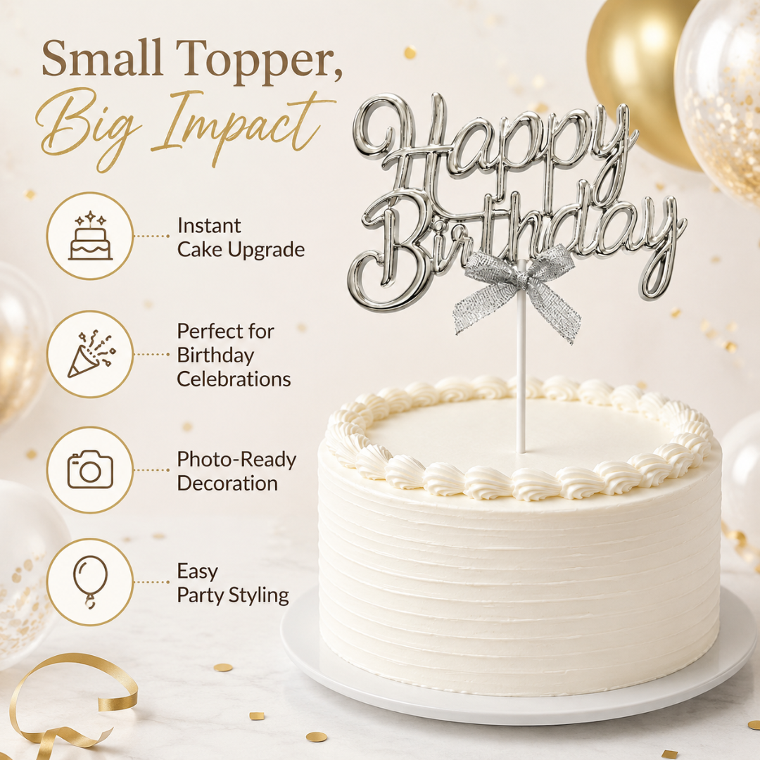 Happy Birthday Cake Topper Silver - Wanna Party - alternate
