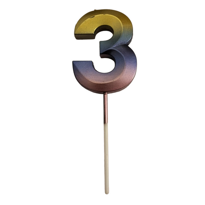Number 3 Metalic Golden Purple Pink Stick Candle - 1PC