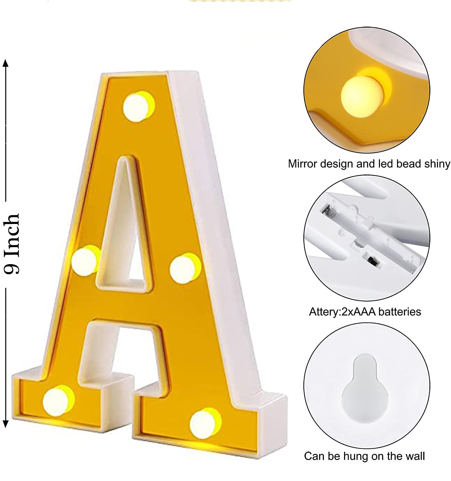 LED Golden Marquee Letter A 11 inch - Light Up Sign | Wanna Party - Image 2