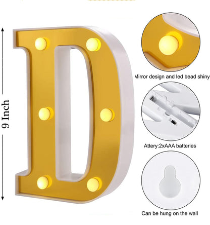 LED Golden Marquee Letter D 11 inch - Light Up Sign | Wanna Party - Image 2