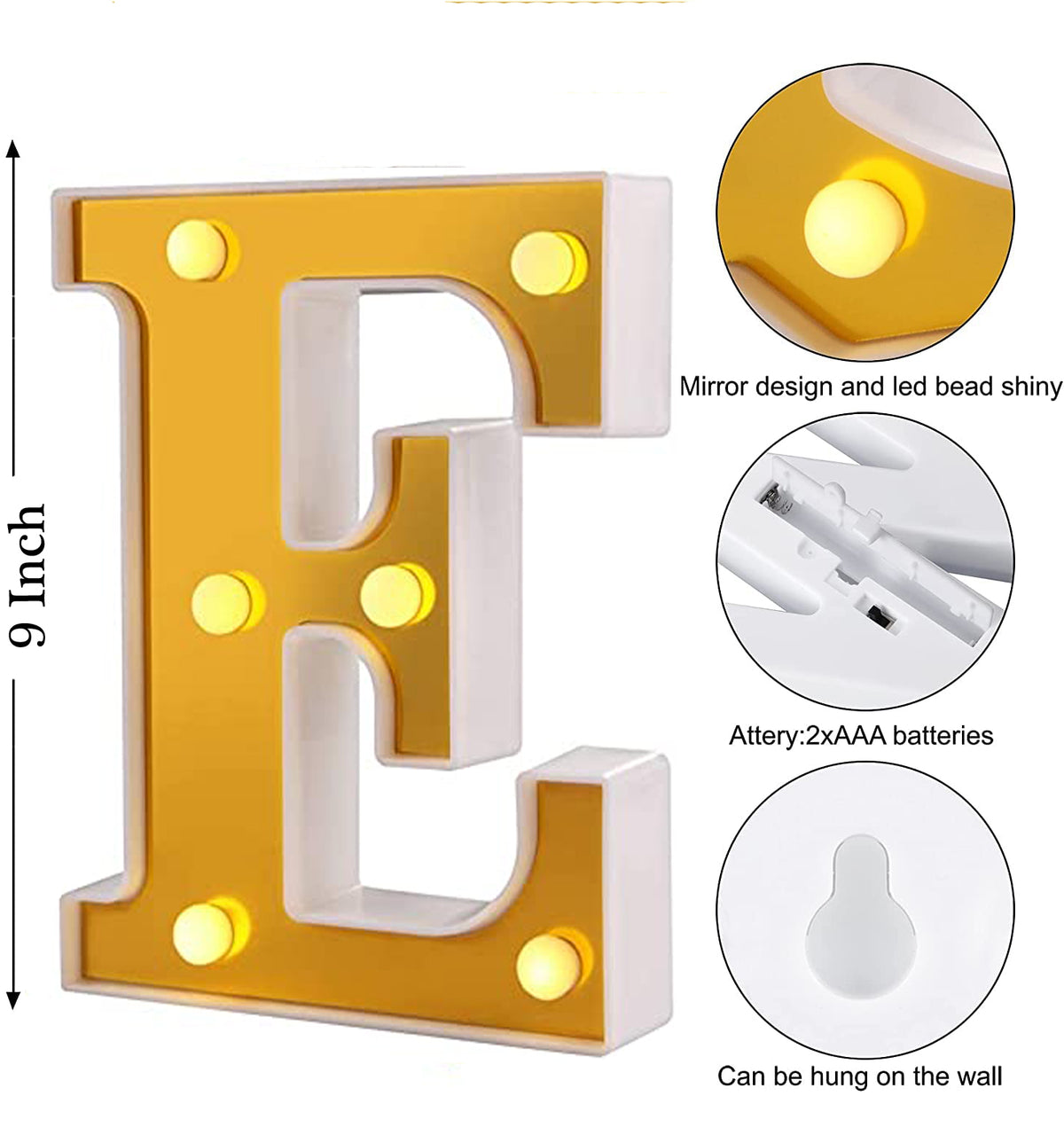 LED Golden Marquee Letter E 11 inch - Light Up Sign | Wanna Party - Image 2