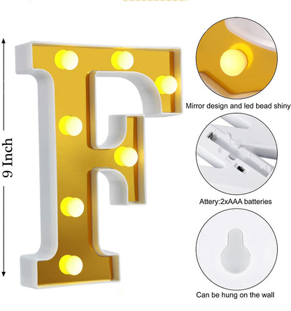 LED Golden Marquee Letter F 11 inch - Light Up Sign | Wanna Party - Image 6