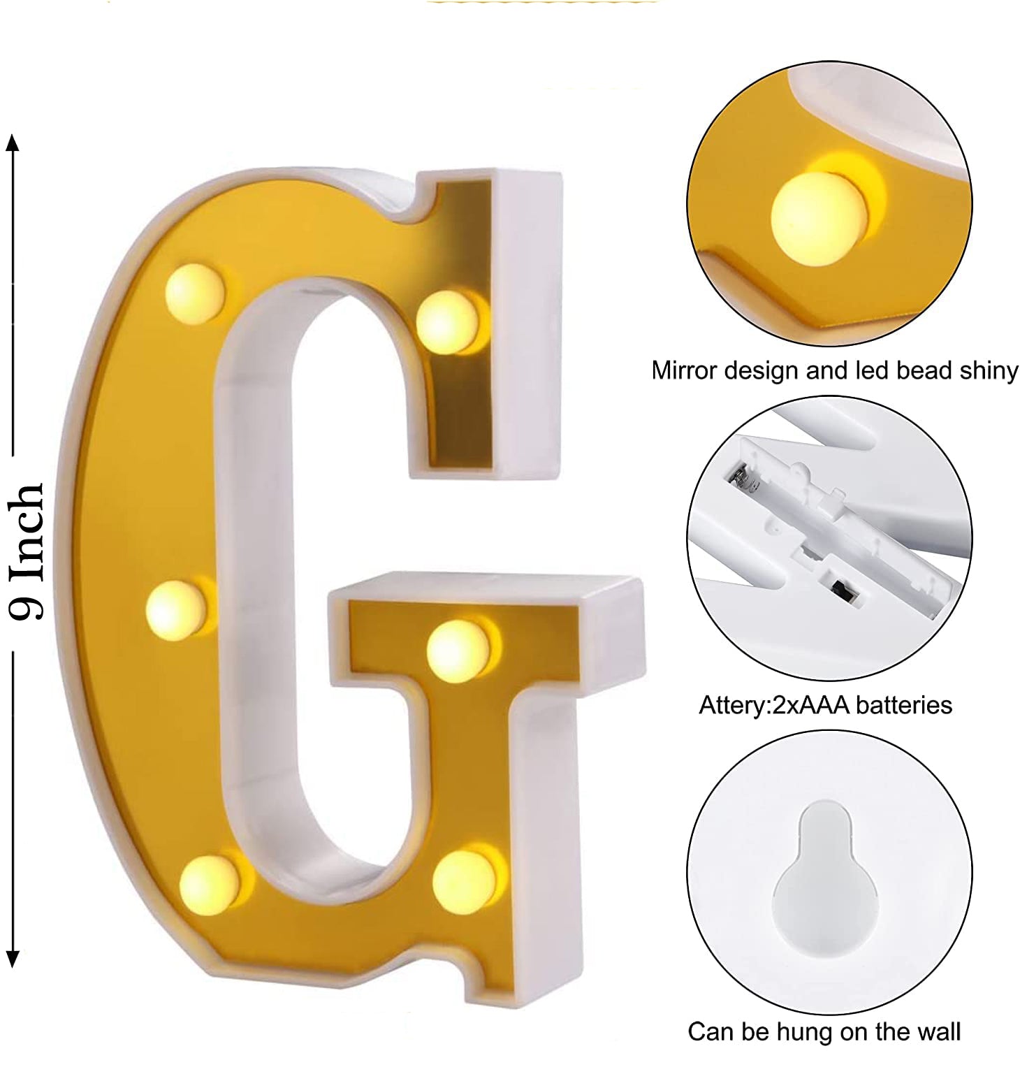 LED Golden Marquee Letter G 11 inch - Light Up Sign | Wanna Party - Image 6