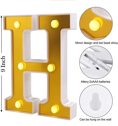 LED Golden Marquee Letter H 11 inch - Light Up Sign | Wanna Party - Image 6