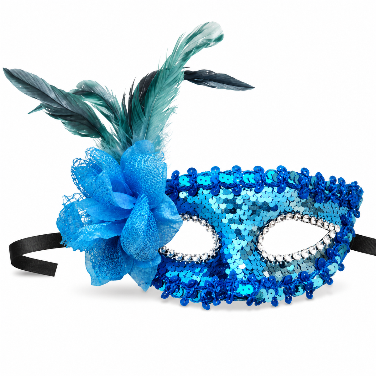 Blue Sequin Eye Mask with Blue Flower