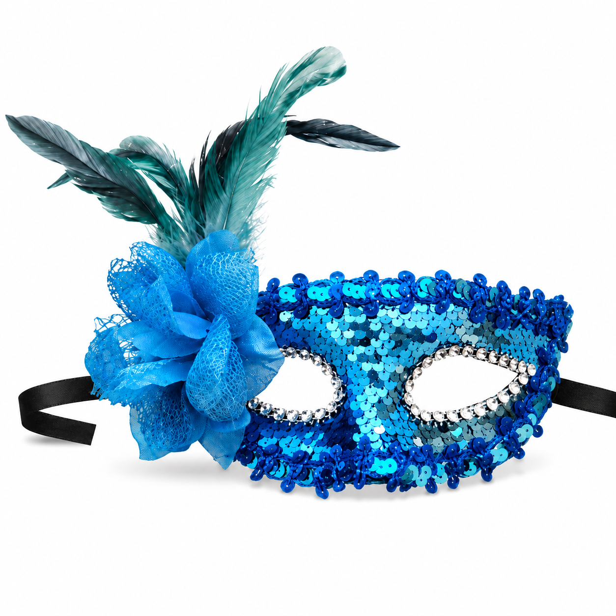 Blue Sequin Eye Mask with Blue Flower