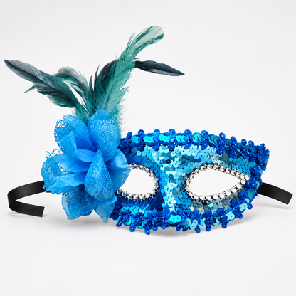 Blue Sequin Eye Mask with Blue Flower