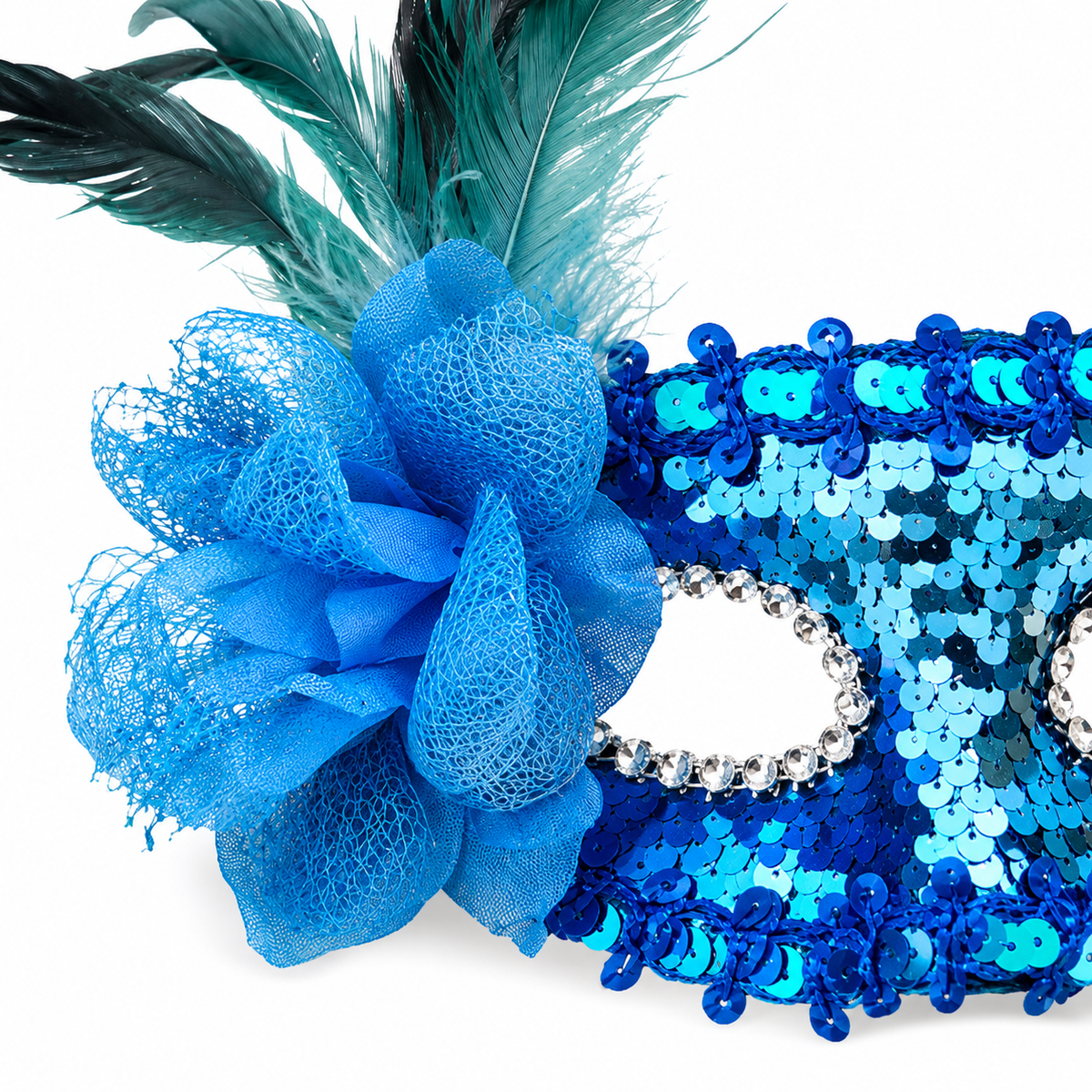 Blue Sequin Eye Mask with Blue Flower