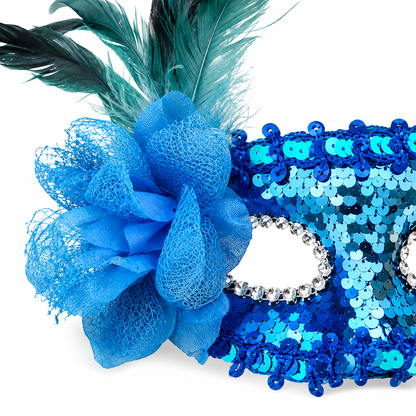 Blue Sequin Eye Mask with Blue Flower