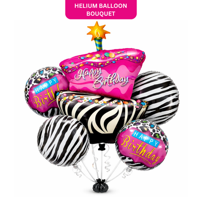 Happy Birthday Pink & Black Zebra Stripes Balloon
