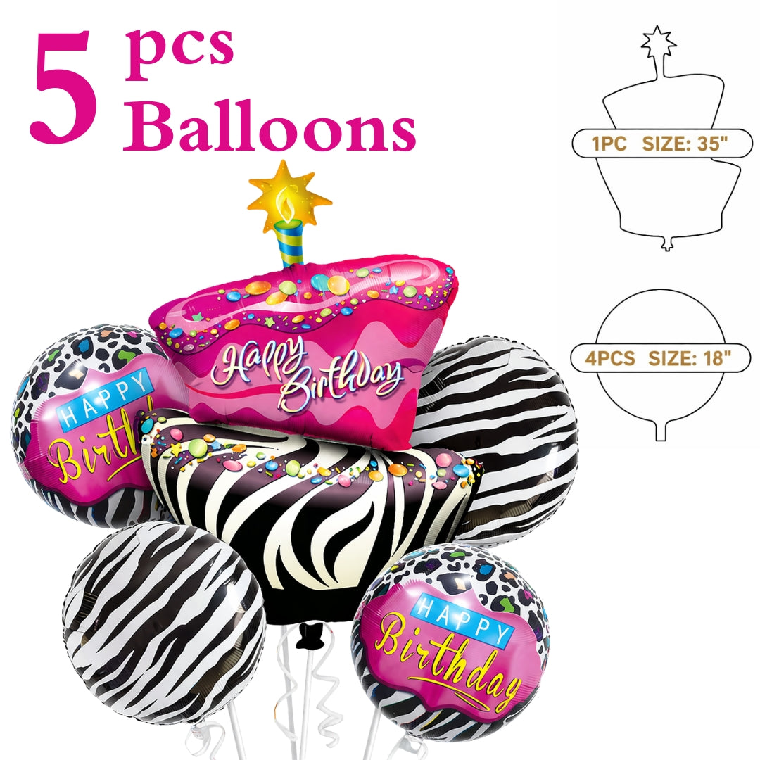 Happy Birthday Pink & Black Zebra Stripes Balloon