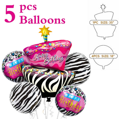 Happy Birthday Pink & Black Zebra Stripes Balloon