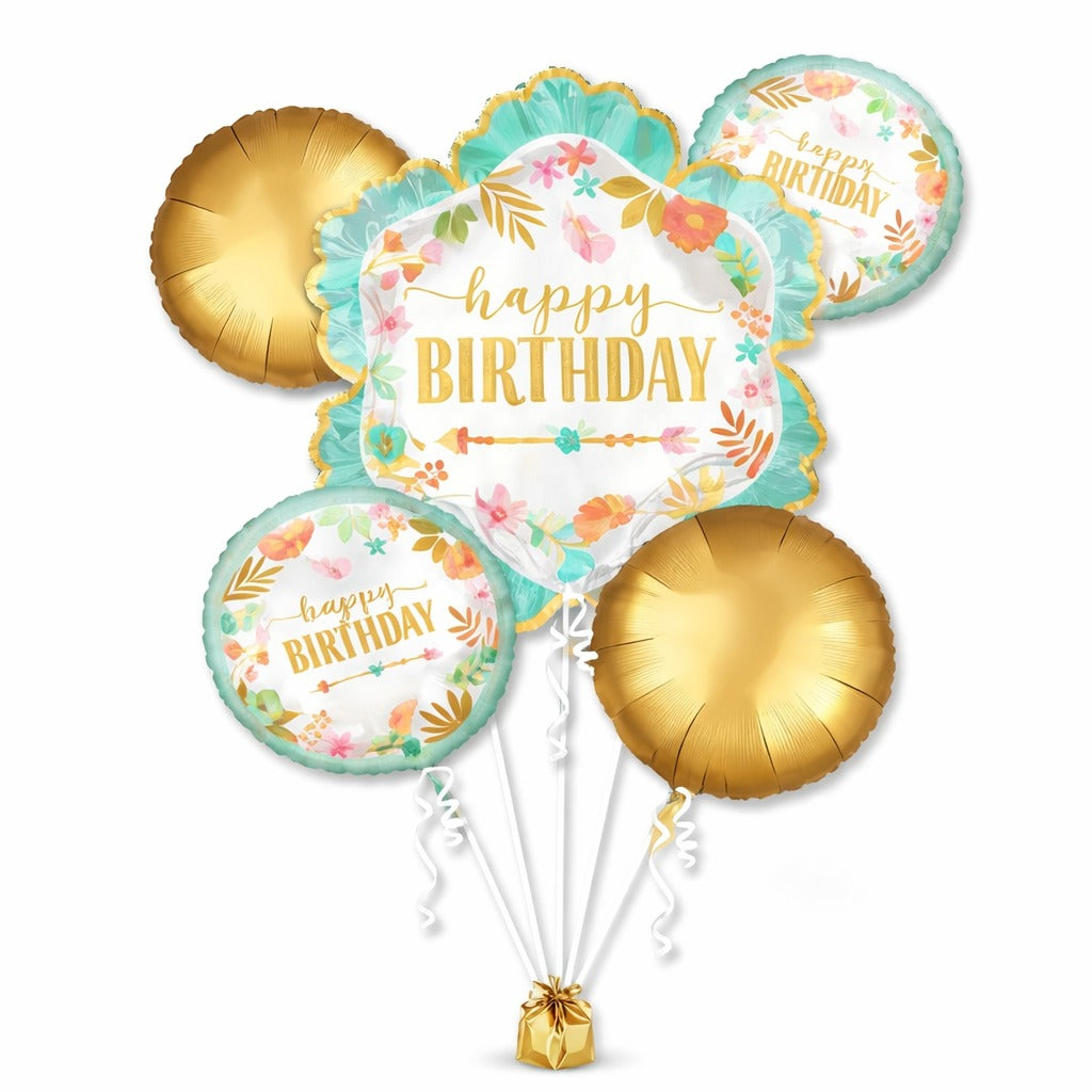Boho Chic Floral Happy Birthday Set Of 5