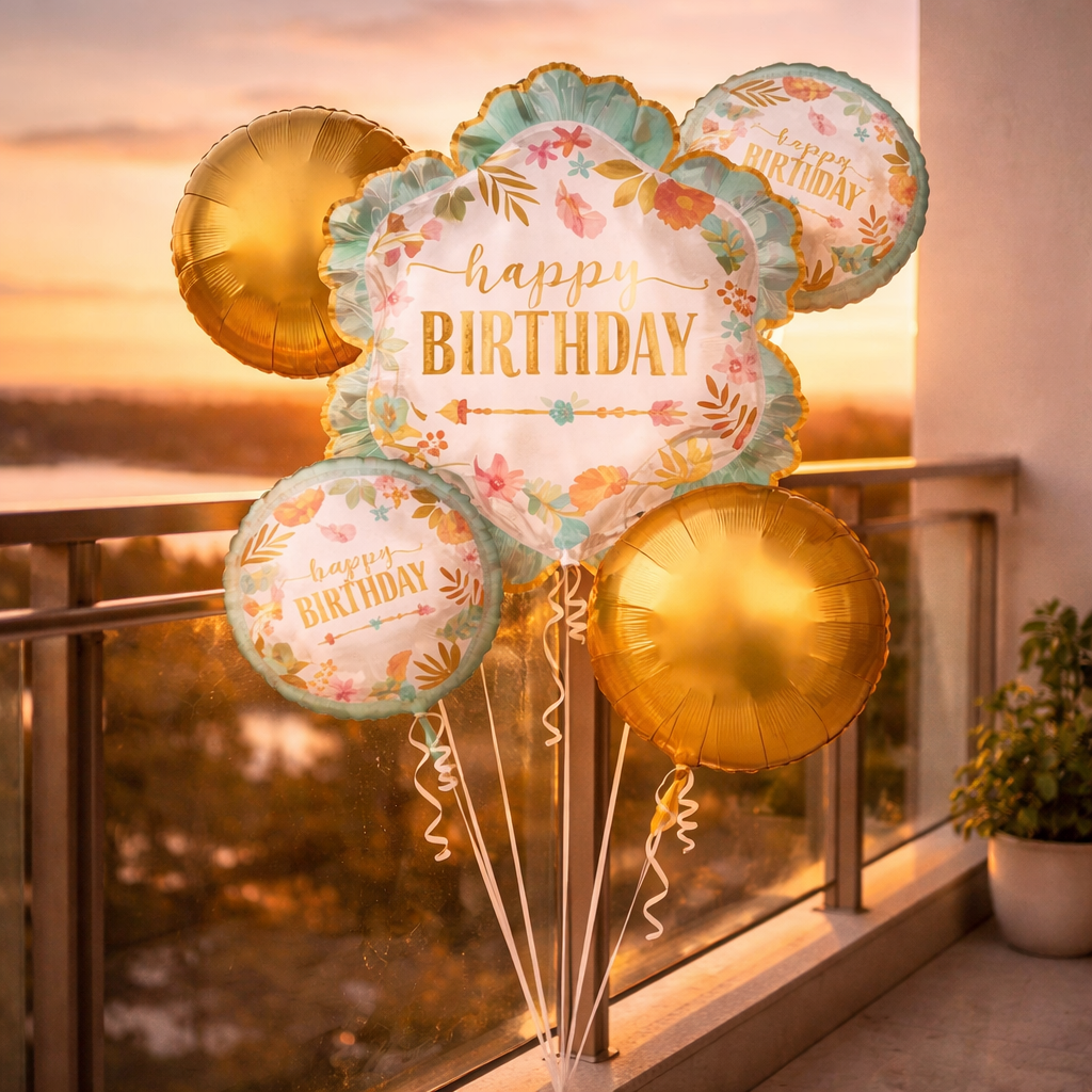 Boho Happy Birthday Helium Filled Balloon Bouquet Set of 5