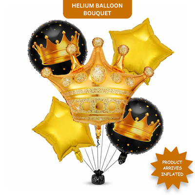 Royal Theme Crown Shaped Helium Filled Balloon Bouquet Set – 5PC - Wanna Party - front