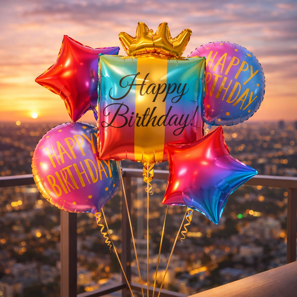 Happy Birthday Multicolor Helium Filled Foil Balloon Set of 5 | Pre-Inflated & Delivered | Birthday Decoration