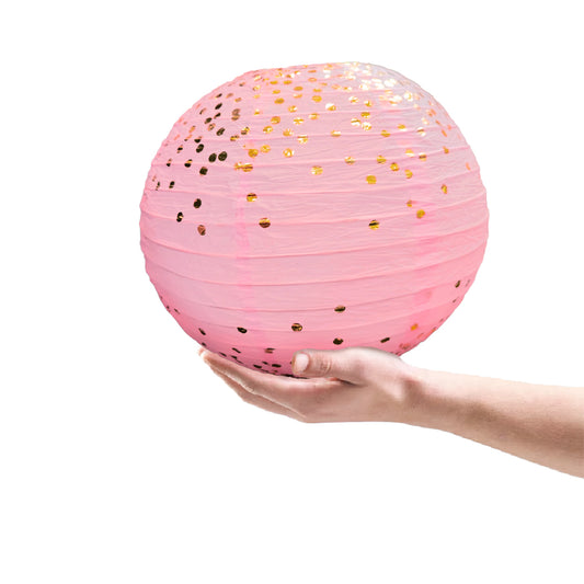 Pink & Golden Polka Dots Lantern - 12"