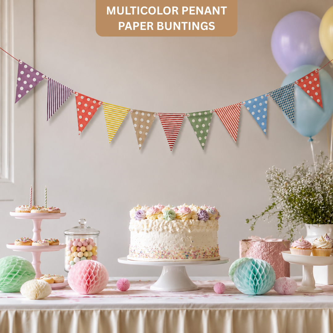 Multicolor Penant Paper Buntings - 12PC