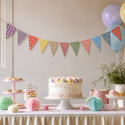 Multicolor Penant Paper Buntings - 12PC