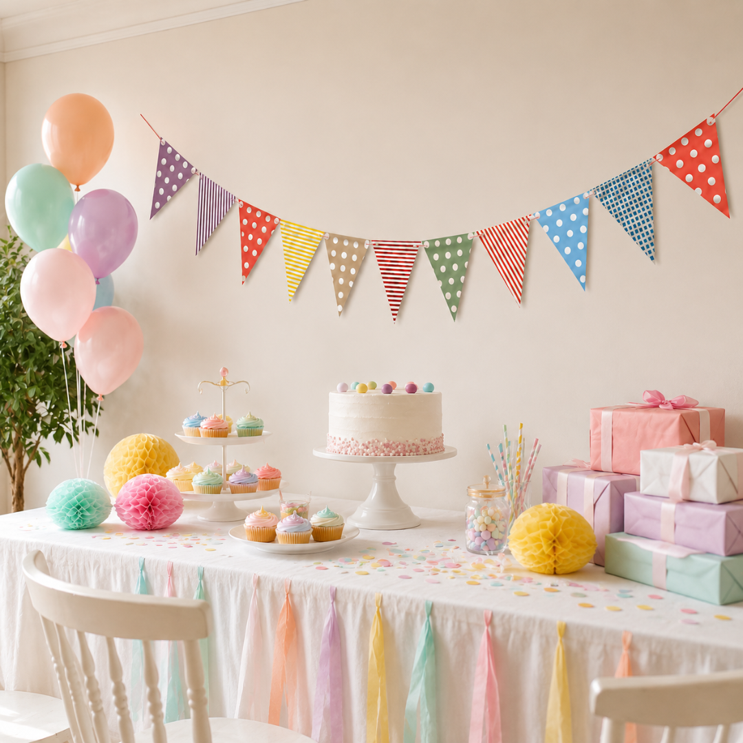 Multicolor Penant Paper Buntings - 12PC