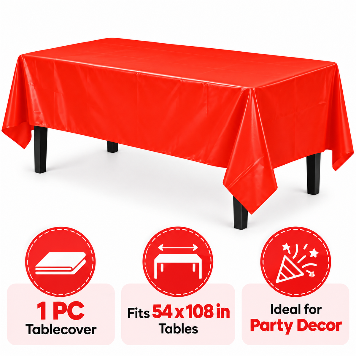 Red Vinyl Tablecover 54" x 108" for Party Decor - 1PC