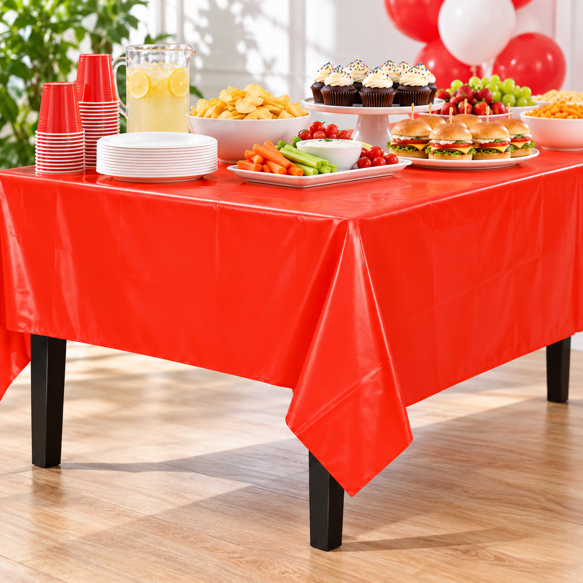 Red Vinyl Tablecover 54" x 108" for Party Decor - 1PC