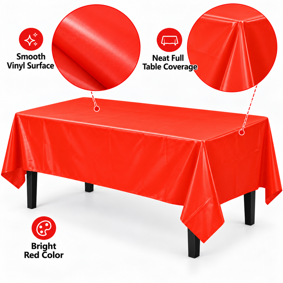 Red Vinyl Tablecover 54" x 108" for Party Decor - 1PC