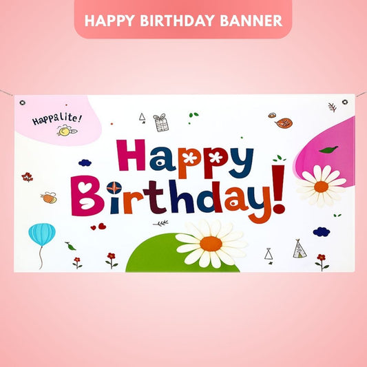 Happy Birthday Floral Print Banner - 4FTX2FT