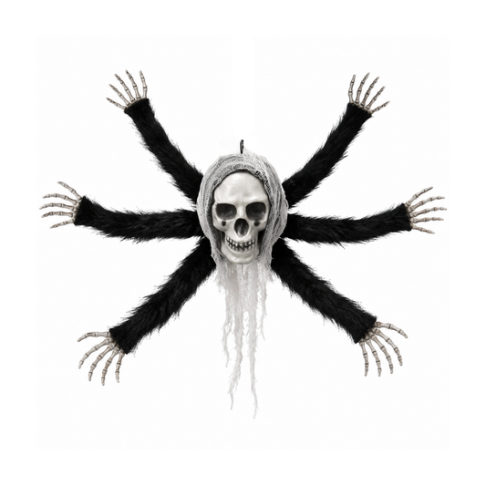 Hanging Skull Spider Decoration with Black Legs for Halloween & T... - Wanna Party - closeup