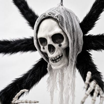 Hanging Skull Spider Decoration with Black Legs for Halloween & Theme Party Décor – 1FT – 1PC