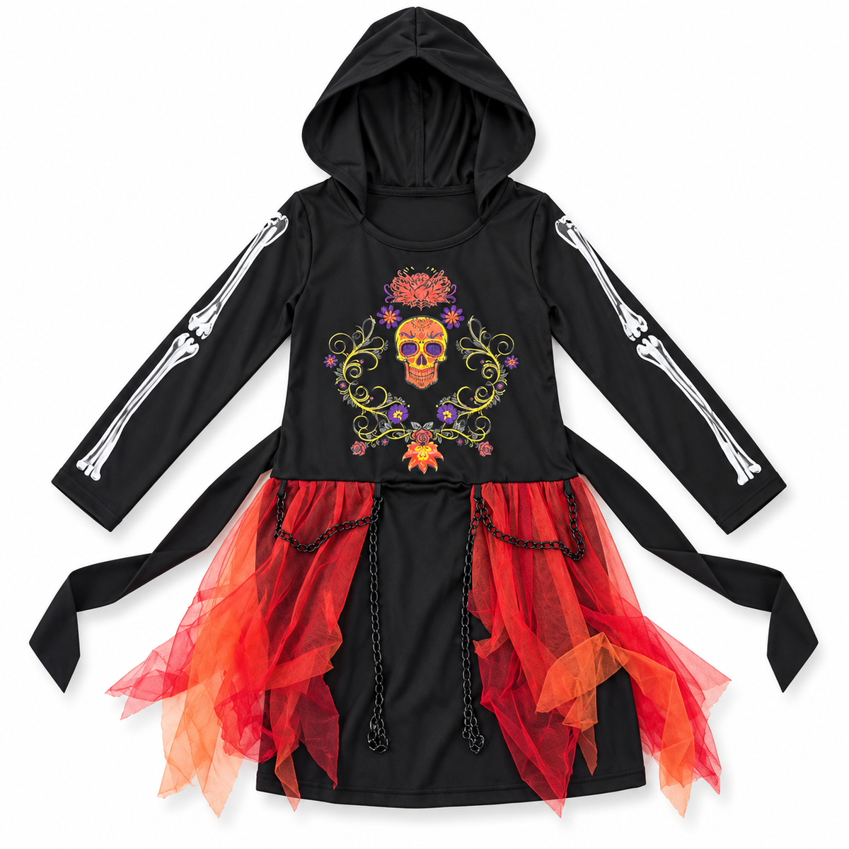 Wicked Cute Black Riding Hood Costume for Girls | Kids Gothic Halloween Fancy Dress – Age 7–9 Years