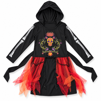 Wicked Cute Black Riding Hood Costume for Girls | Kids Gothic Halloween Fancy Dress – Age 7–9 Years