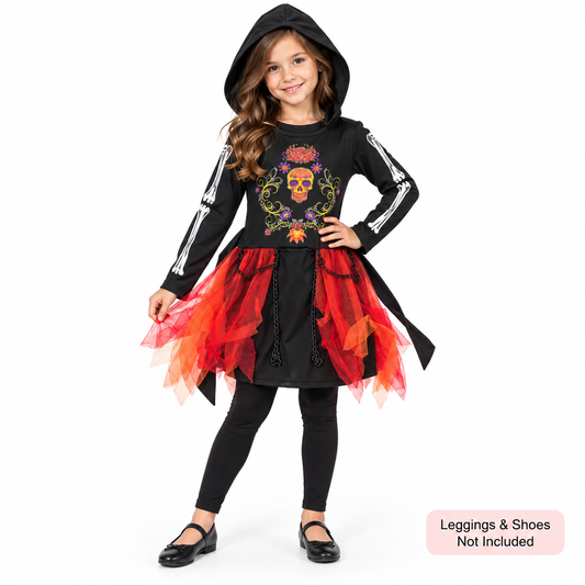 Wicked Cute Black Riding Hood Costume for Girls | Kids Gothic Halloween Fancy Dress – Age 7–9 Years
