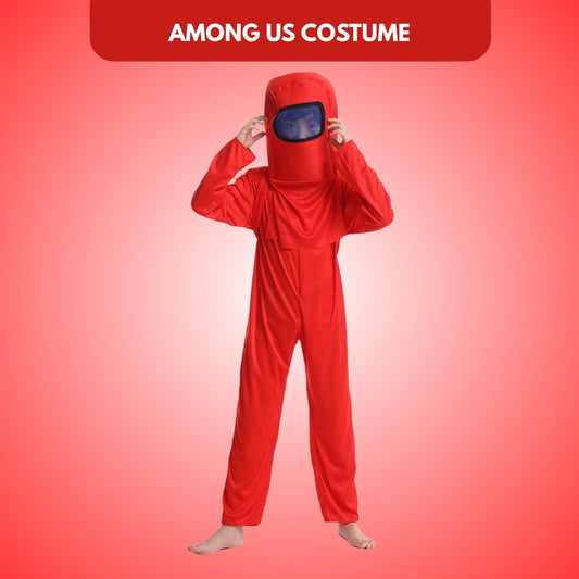 AmongUs Space Red Jumpsuit Ccotumes W/ Space Mask & Bag - Age 8 - 10 YRS - Size L - 3PC