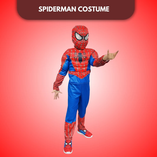 Deluxe Spiderman Muscular Costume with Mask for Kids - Superhero Fancy Dress - 1 Set