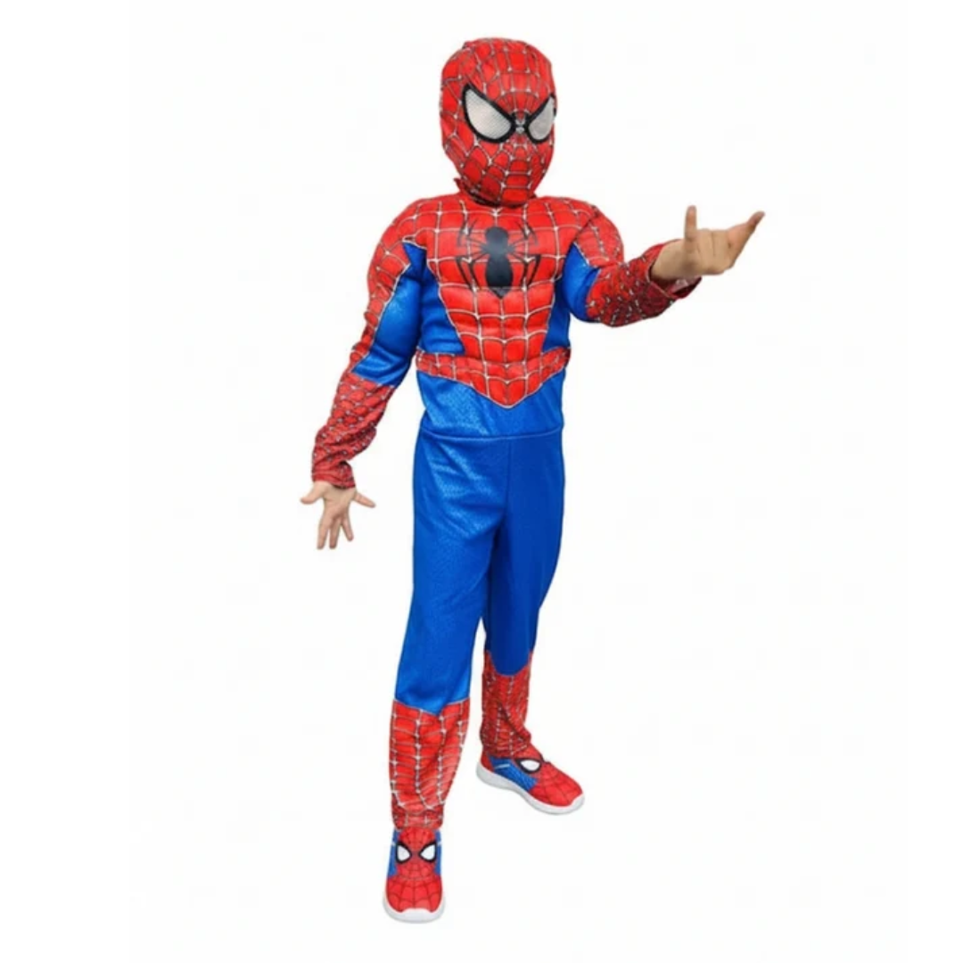 Deluxe Spiderman Muscular Costume with Mask for Kids - Superhero Fancy Dress - 1 Set