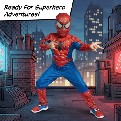 Deluxe Spiderman Muscular Costume with Mask for Kids - Superhero Fancy Dress - 1 Set