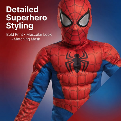 Deluxe Spiderman Muscular Costume with Mask for Kids - Superhero Fancy Dress - 1 Set