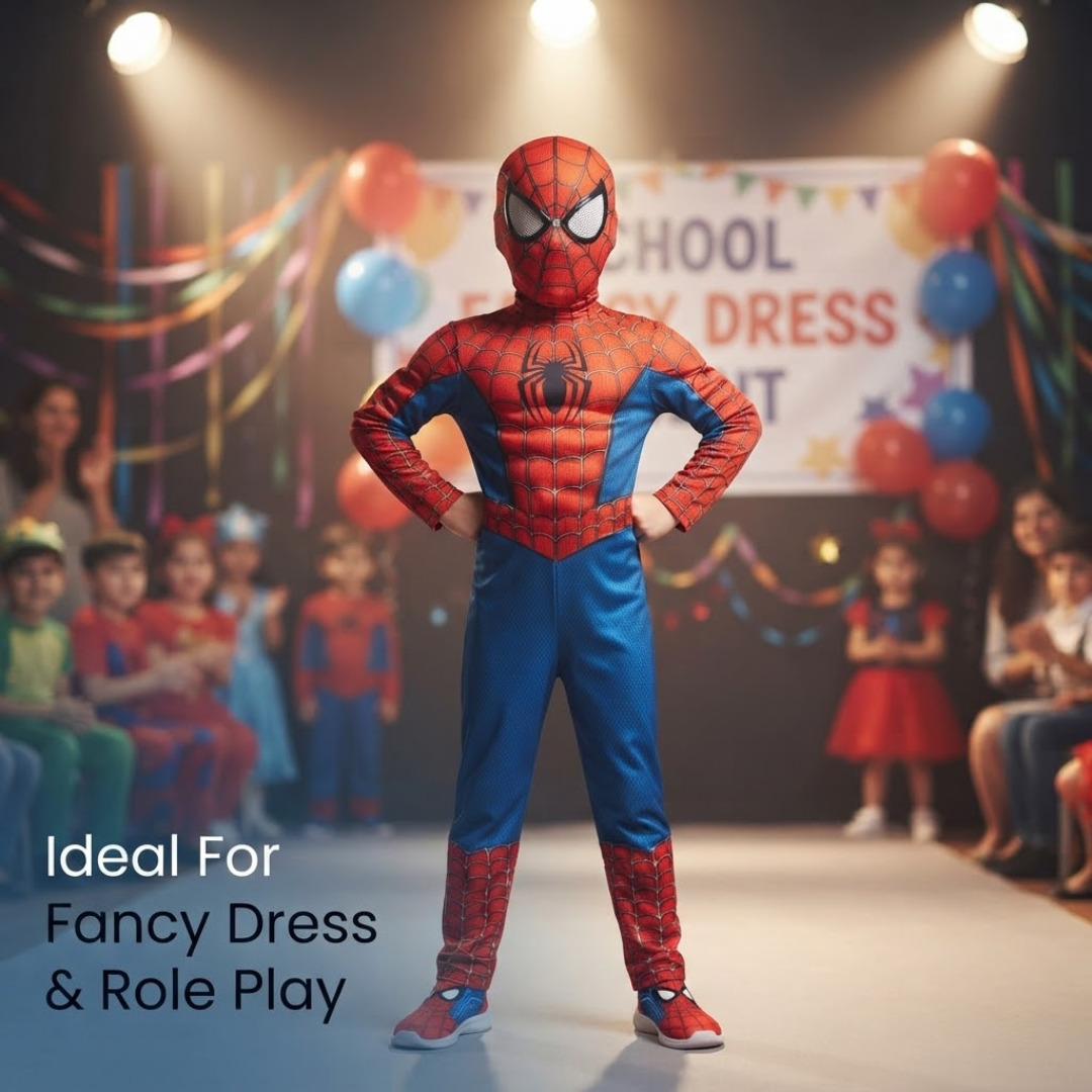 Deluxe Spiderman Muscular Costume with Mask for Kids - Superhero Fancy Dress - 1 Set