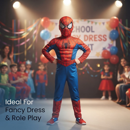 Deluxe Spiderman Muscular Costume with Mask for Kids - Superhero Fancy Dress - 1 Set