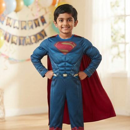 Classic Red & Blue Superhero Costume with Cape - Size M | Fancy Dress for Boys Age 6 to 8 Years