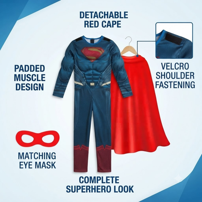 Classic Red & Blue Superhero Costume with Cape - Size M | Fancy Dress for Boys Age 6 to 8 Years