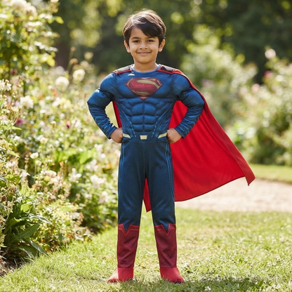 Classic Red & Blue Superhero Costume with Cape - Size M | Fancy Dress for Boys Age 6 to 8 Years