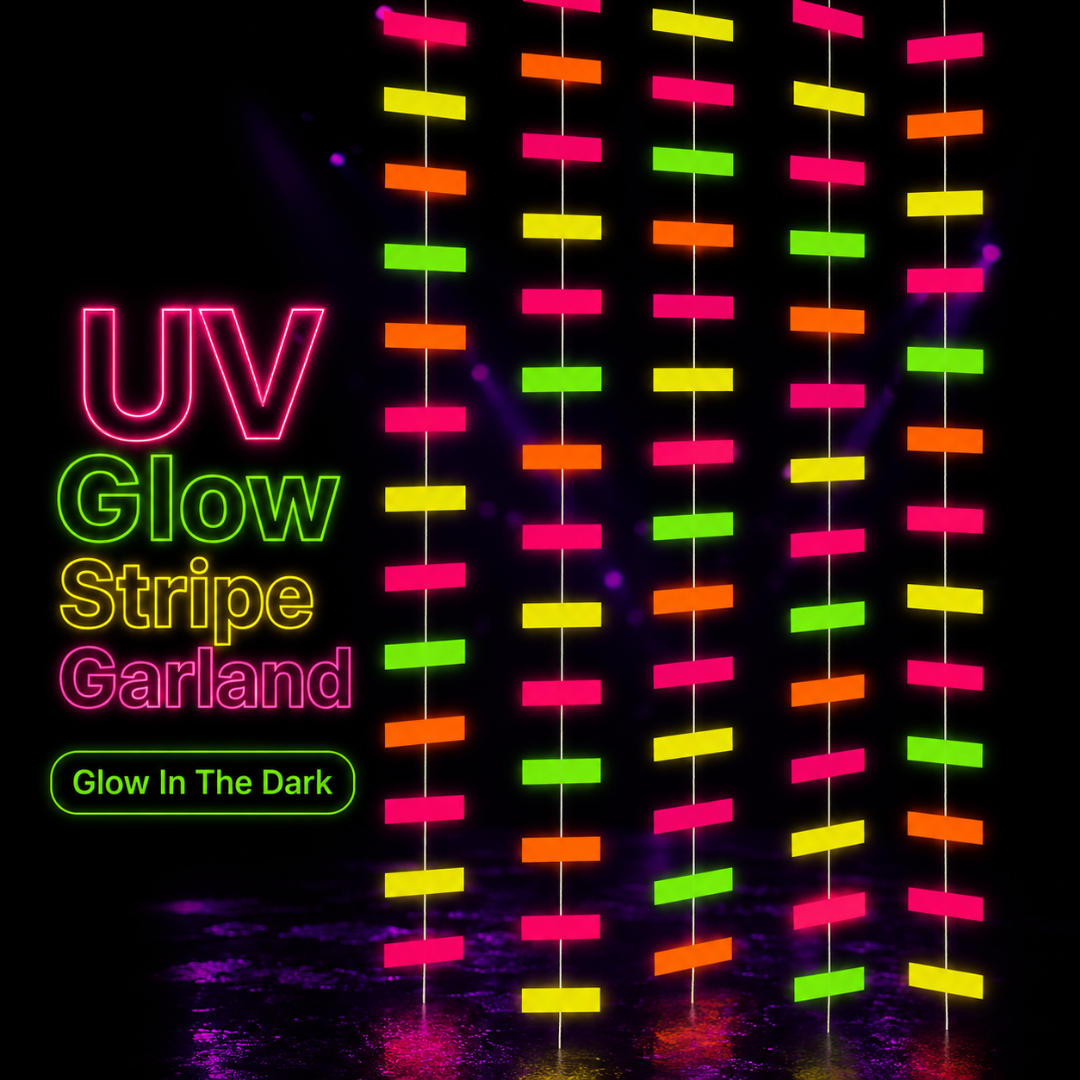 UV Glow Stripe Garland - Glow In The Dark - Over 5 - Wanna Party - closeup